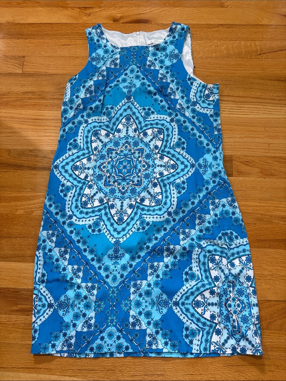 London Times Blue and White Printed Mini Dress